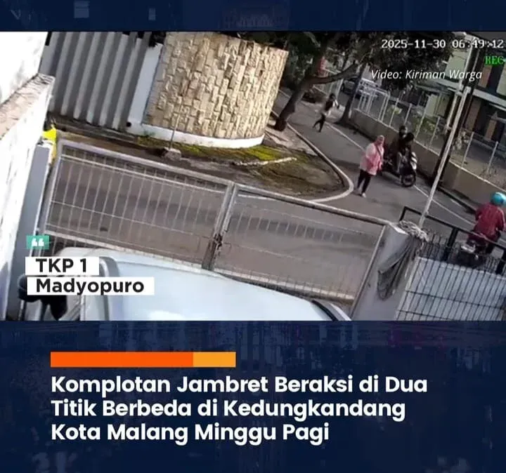 Aksi Jambret Beruntun di Dua Lokasi Gegerkan Warga Malang, Terekam CCTV Beda 30 Menit