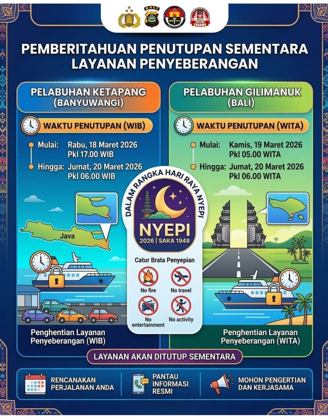 Sambut Hari Raya Nyepi Bali Tutup Sementara Pelabuhan Gilimanuk