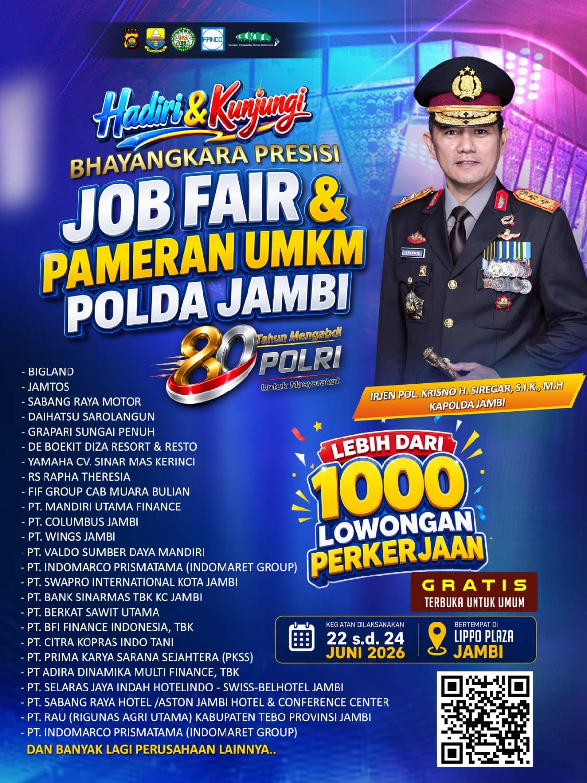 Dorong Penyerapan Tenaga Kerja dan Kebangkitan UMKM, Polda Jambi Hadirkan Bhayangkara Presisi Job Fair 2026