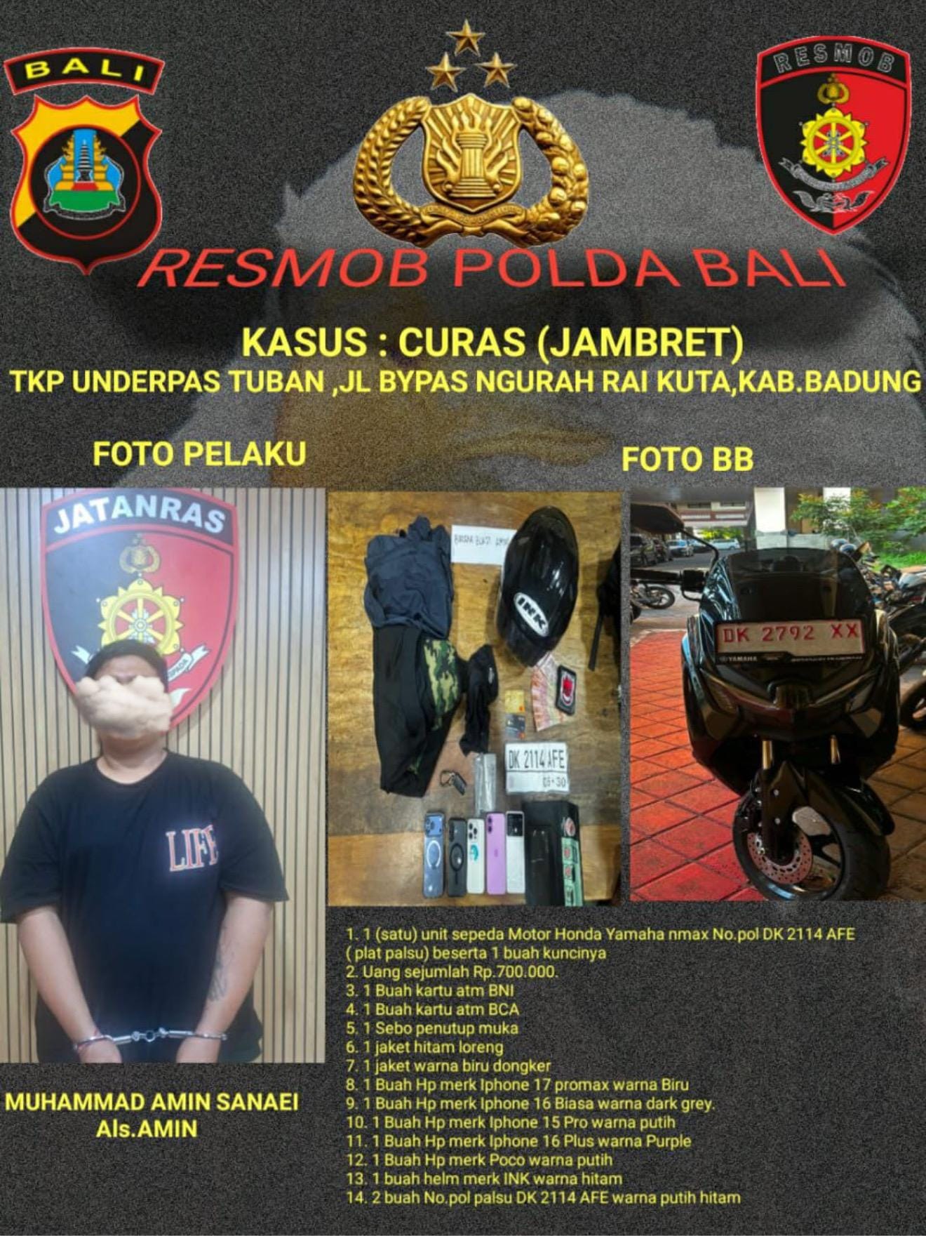Gerak Cepat Polda Bali Tangkap Residivis Viral Dimedsos Jambret WNA Dikuta