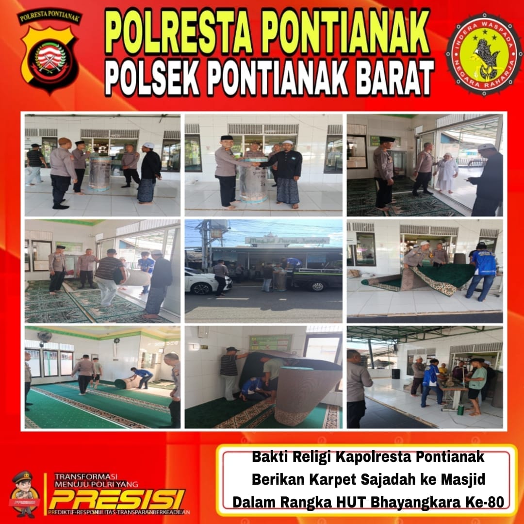 HUT Bhayangkara ke-80, Kapolsek Pontianak Barat Salurkan Bantuan Karpet Sajadah dalam Bhakti Religi