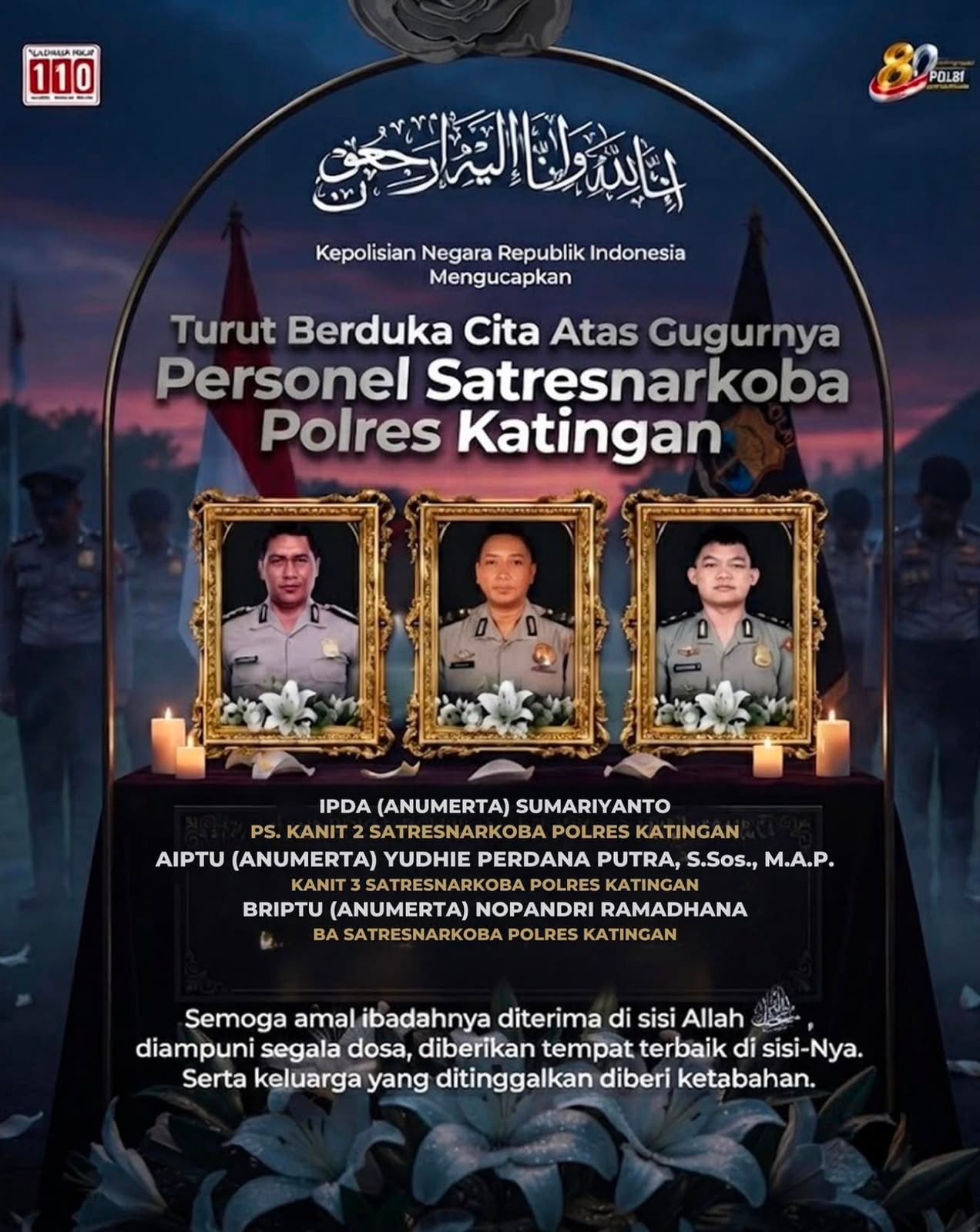 Gugur dalam Tugas Pemberantasan Narkoba, Tiga Personel Polri Terima Kenaikan Pangkat Luar Biasa Anumerta