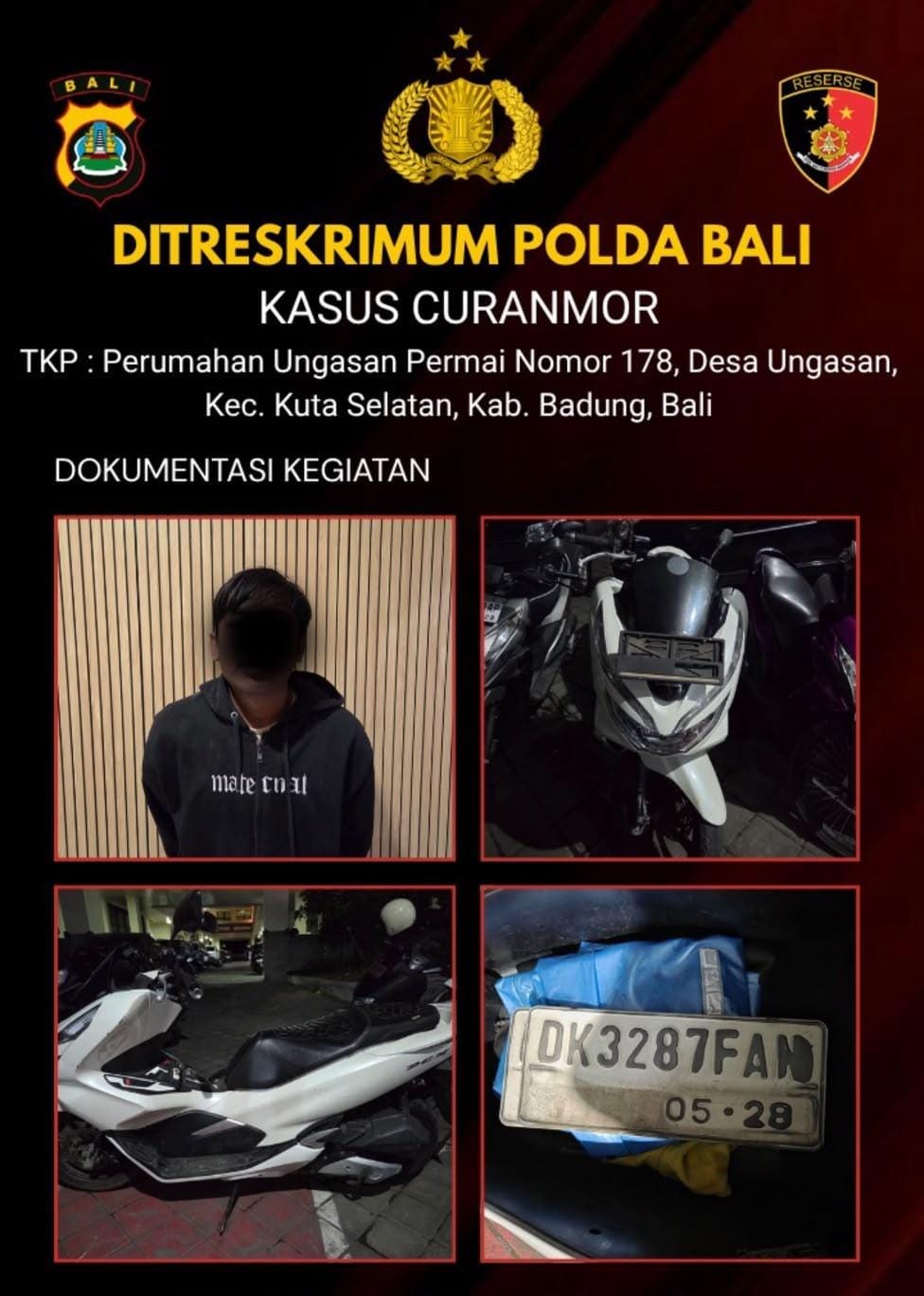 Gerak Cepat Ungkap Curanmor Di Ungasan Resmob Polda Bali Amankan 1 Pelaku