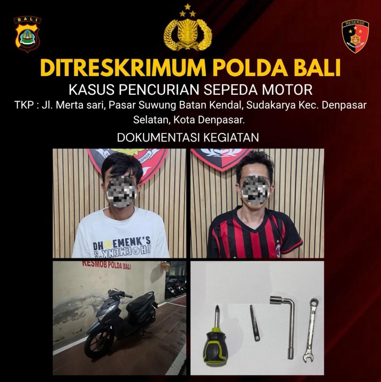 Ungkap Curanmor di Pasar Suwung Polda Bali Amankan Dua Residivis