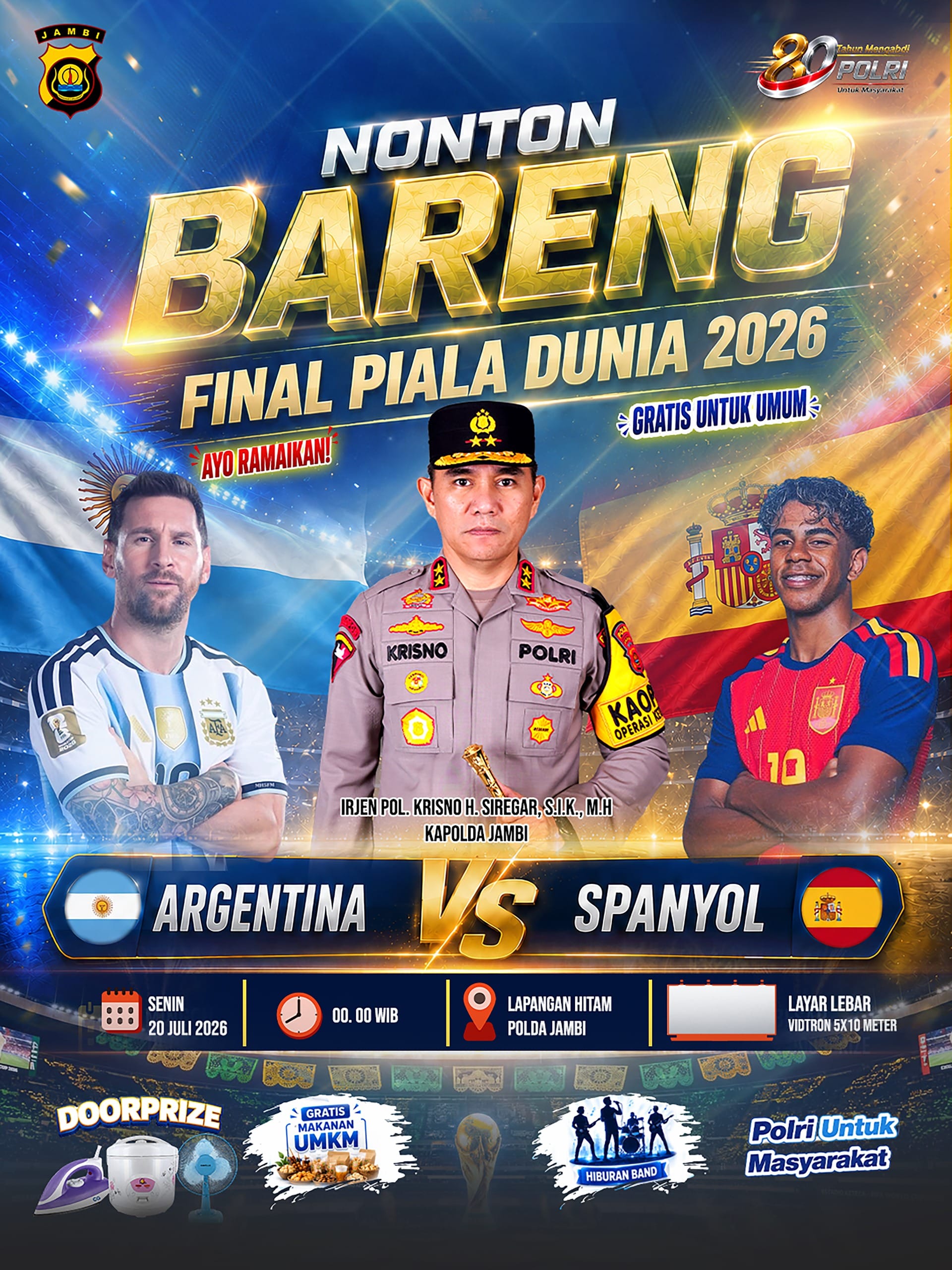 Polda Jambi Ajak Masyarakat Nobar Final Piala Dunia 2026, Perkuat Kebersamaan Melalui Semangat Sportivitas