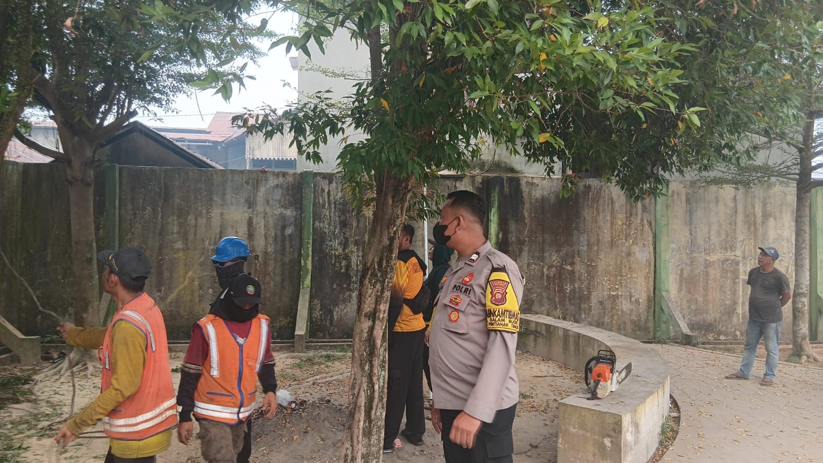 Bhabinkamtibmas Dalam Bugis Dampingi Dinas Lingkungan Hidup Laksanakan Penebangan Pohon