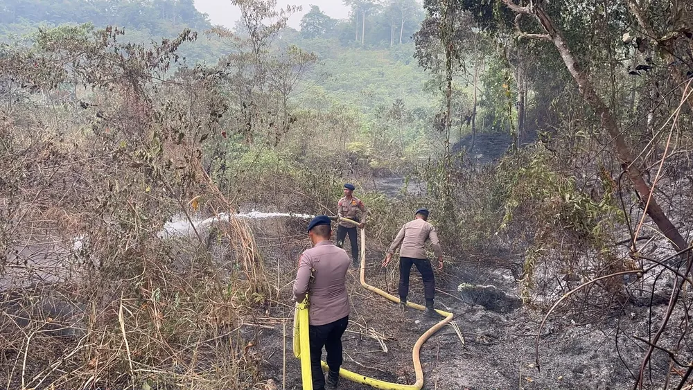 Satbrimob Polda Jambi Bergerak Cepat Padamkan Kebakaran Lahan di Merangin