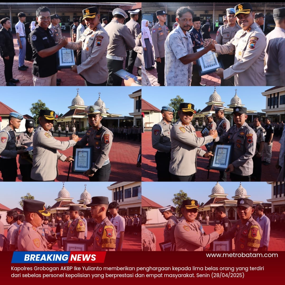 Kapolres Grobogan Anugerahkan Penghargaan kepada 11 Personel Polri dan 4 Masyarakat