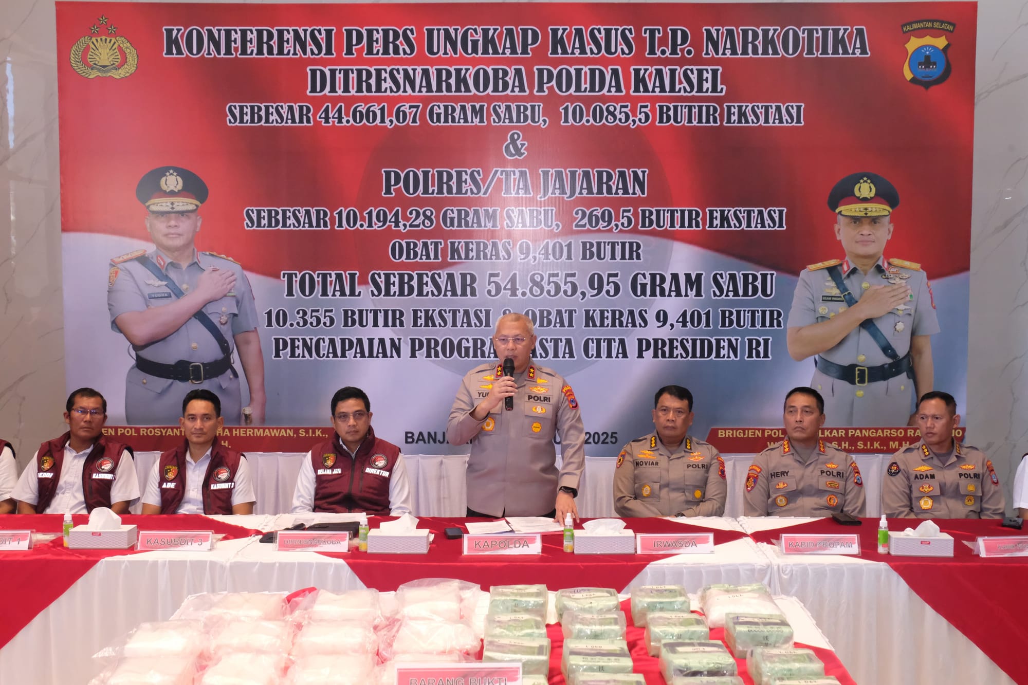 Polda Kalsel Bongkar Peredaran Narkoba Besar: 54,8 Kg Sabu dan Ribuan Ekstasi Disita