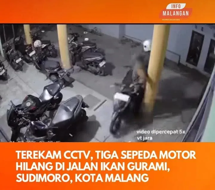 3 Motor Warga Hilang Sekaligus di Blimbing Malang, Aksi Pelaku Terekam CCTV