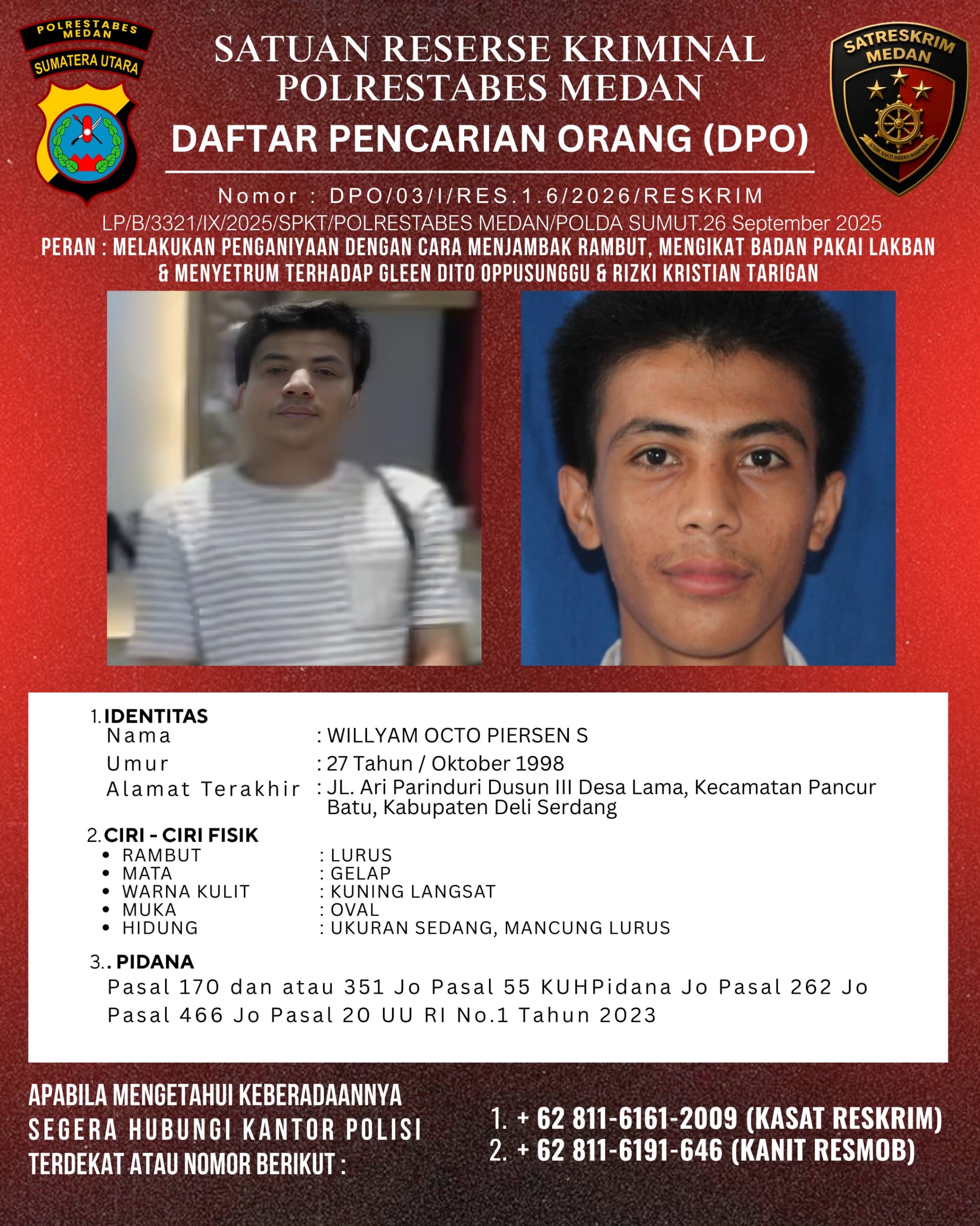 Diduga Aniaya Dua Korban, Polisi Buru DPO di Pancur Batu