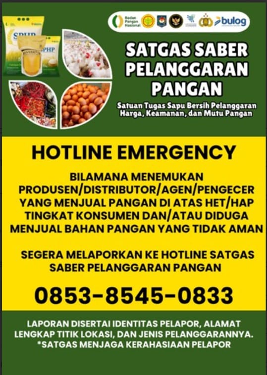 Hotline 0853-8545-0833 Dibuka, Warga Diminta Laporkan Pelanggaran Harga, Keamanan dan Mutu Pangan Jelang Imlek, Ramadan dan Idul Fitri 2026