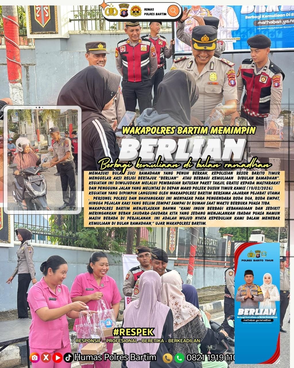 Wujud Kepedulian di Ramadhan 1447 H, Polres Barito Timur Gelar Aksi BERLIAN Tebar Takjil