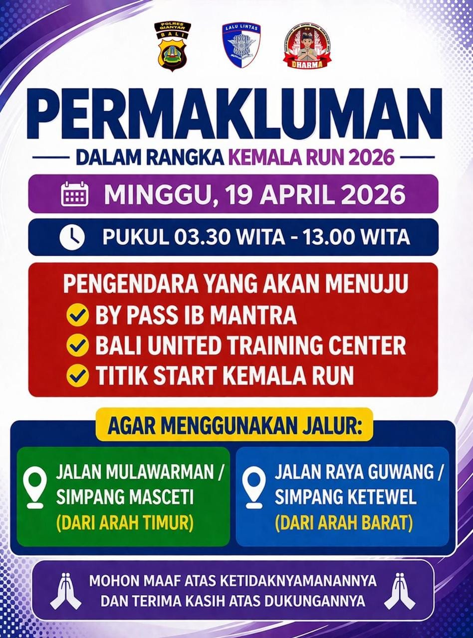 Jelang Kemala Run 2026 Polda Bali Sosialisasikan Pengalihan Arus Lalu Lintas Di Jl I.B. Mantra Gianyar