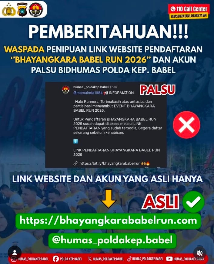 Masyarakat Diimbau Hati-Hati, Link Palsu Bhayangkara Babel Run 2026 Marak di Medsos