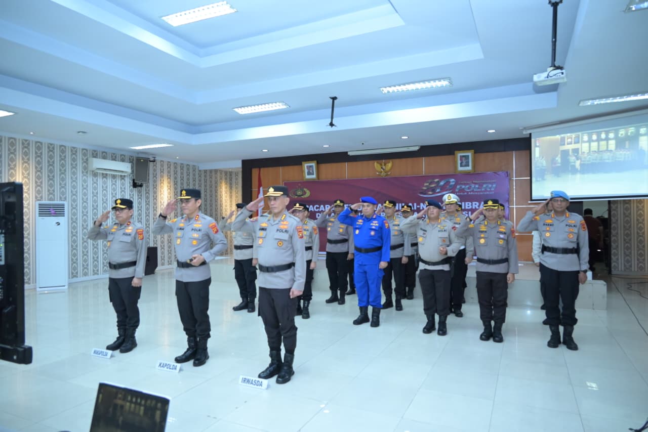 Polda Jambi Ikuti Vicon Upacara Nilai-Nilai Tribrata Sambut Hari Bhayangkara ke-80