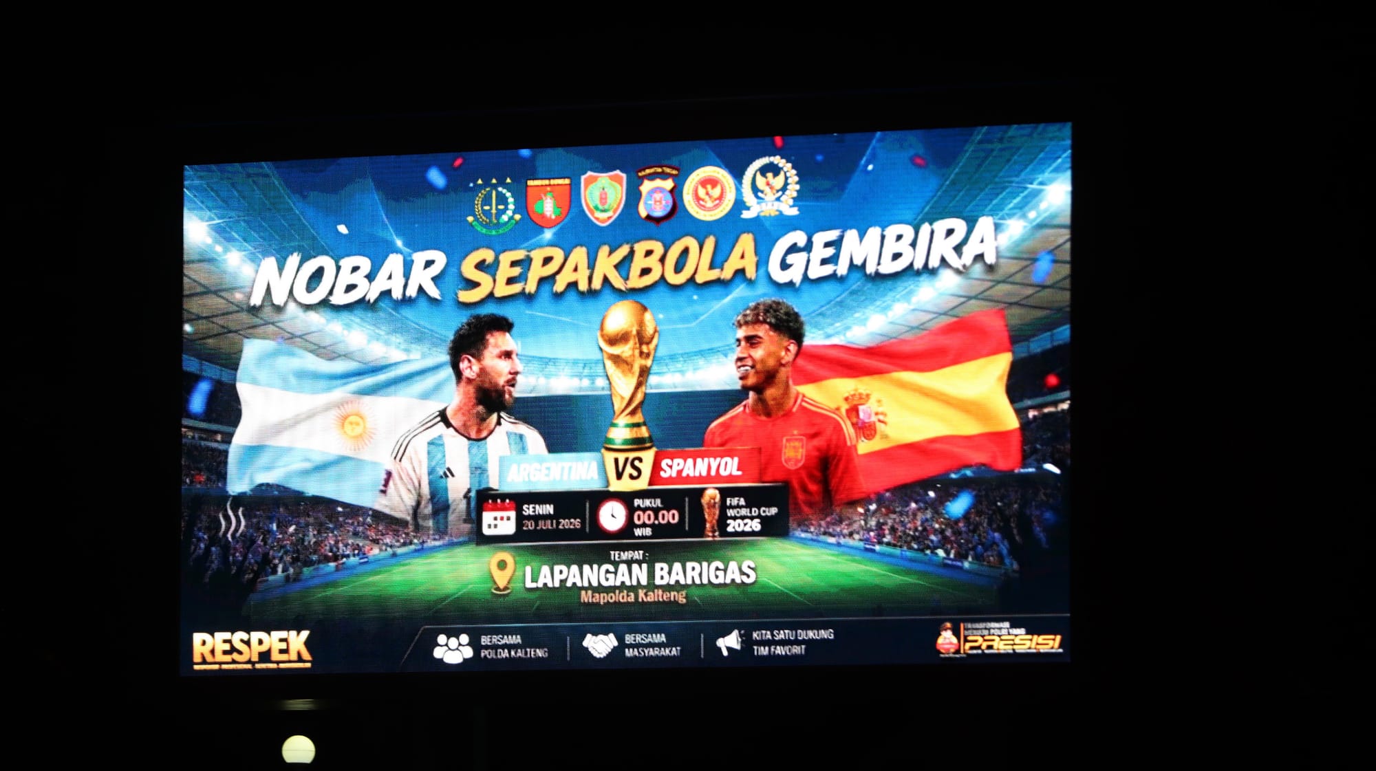 Mapolda Kalteng Dipenuhi Antusiasme Warga Saat Nobar Final Piala Dunia 2026 Argentina vs Spanyol