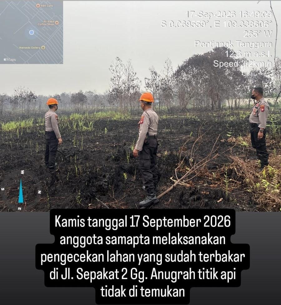 Cegah Karhutla, Sat Samapta Polresta Pontianak Patroli Lahan Rawan dan Cek Sumber Air