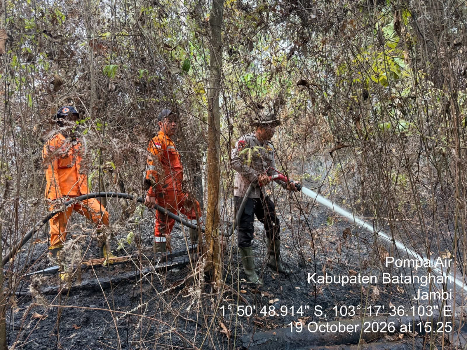 Brimob Polda Jambi Bersama Tim Gabungan Lakukan Pemadaman dan Pendinginan Karhutla di Batanghari dan Muaro Jambi