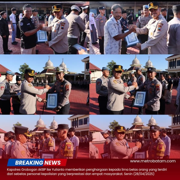11 Personel Polri dan 4 Warga Grobogan Terima Penghargaan dari Kapolres