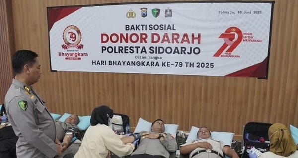 Menuju HUT Bhayangkara ke-79, Polresta Sidoarjo Adakan Baksos Donor Darah