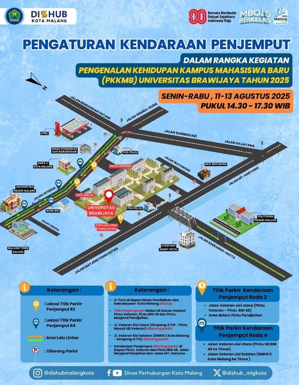 Sambut Maba UB, Dishub dan Polresta Lakukan Rekayasa Lalin