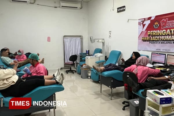 HUT ke-74 Humas Polri, Polresta Malang Kota Bersama PMI dan Insan Media Gelar Donor Darah