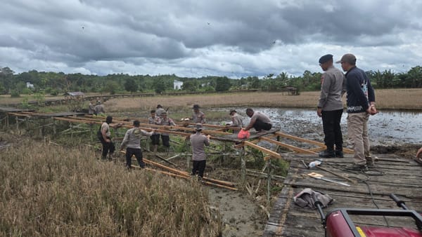 Brimob Kalteng Bantu Perbaiki Jembatan Warga di Desa Netampin, Ringankan Akses Aktivitas Harian Masyarakat