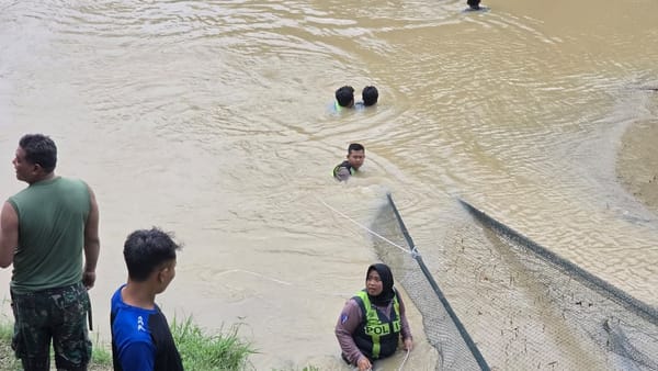 Polwan Brigpol Titis Terjun ke Sungai Lusi, Pasang Jaring Cari Tiga Korban Hilang