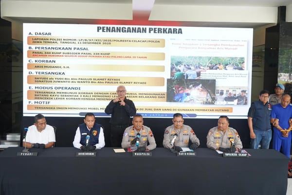 Polisi Ungkap Motif Pembunuhan Pengacara di Cilacap untuk Menguasai Mobil Korban