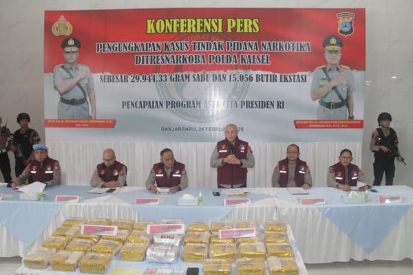 Polda Kalsel Gagalkan Peredaran 29,9 Kg Sabu dan 15.056 Butir Ekstasi Jaringan Antarprovinsi