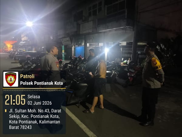 Patroli Enggang Polsek Pontianak Kota Intensifkan Pengawasan di Kawasan Waterfront Sultan Muhammad