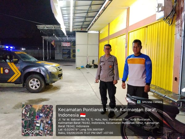 Ciptakan Situasi Aman dan Kondusif, Enggang Polsek Pontianak Timur Intensifkan Patroli Malam