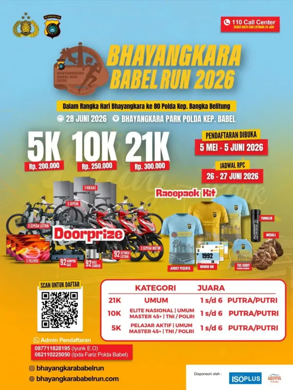 Kuota Terbatas! Yuk Daftar Bhayangkara Babel Run 2026 dan Rebut Kesempatan Raih Hadiah Fantastis