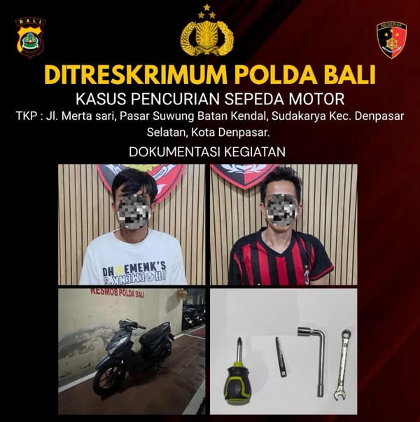 Ungkap Curanmor di Pasar Suwung Polda Bali Amankan Dua Residivis