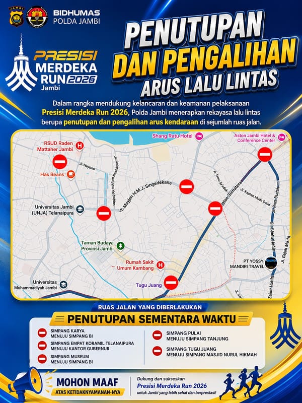 Polda Jambi Imbau Masyarakat Gunakan Jalur Alternatif Selama Pelaksanaan Presisi Merdeka Run 2026
