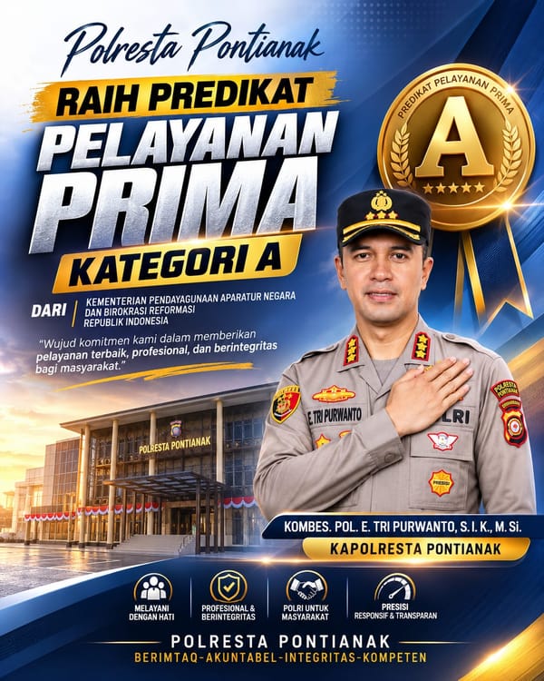 Konsisten Berikan Pelayanan Terbaik, Polresta Pontianak Sabet Predikat Pelayanan Prima untuk Keenam Kalinya