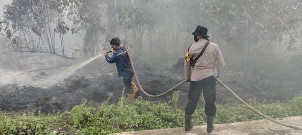 Bhabinkamtibmas Bersama Damkar Borneo Bergerak Cepat Padamkan Karhutla