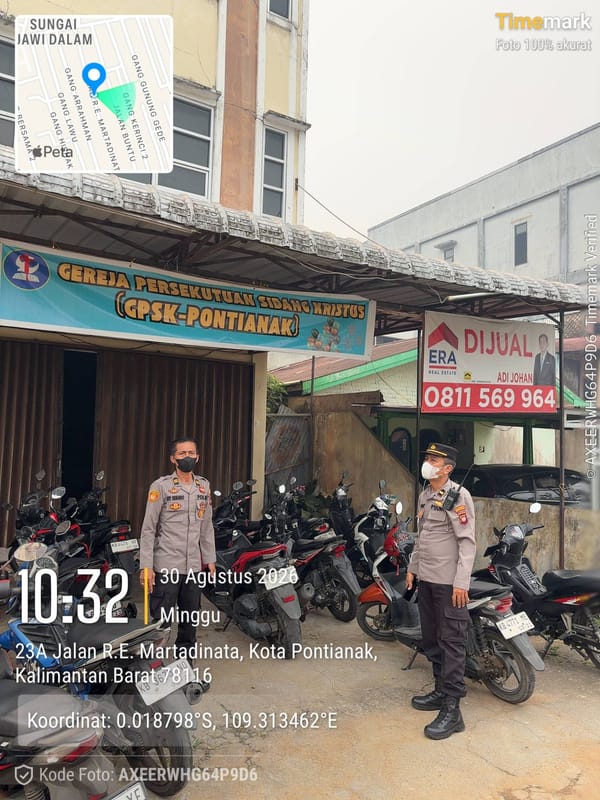 Enggang Polsek Pontianak Barat Laksanakan Patroli dan Pengamanan Ibadah Minggu di Sejumlah Gereja.