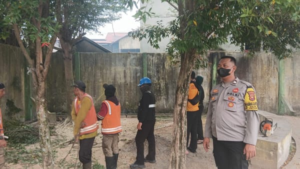 Bhabinkamtibmas Dalam Bugis Dampingi Dinas Lingkungan Hidup Laksanakan Penebangan Pohon