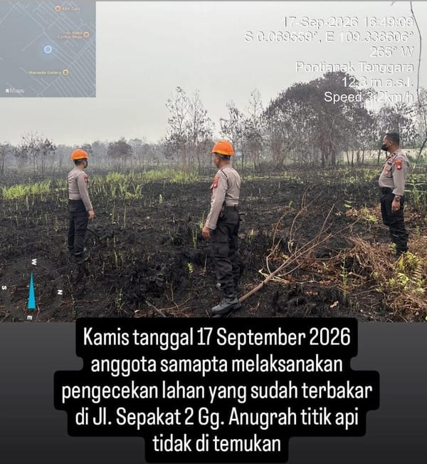 Cegah Karhutla, Sat Samapta Polresta Pontianak Patroli Lahan Rawan dan Cek Sumber Air