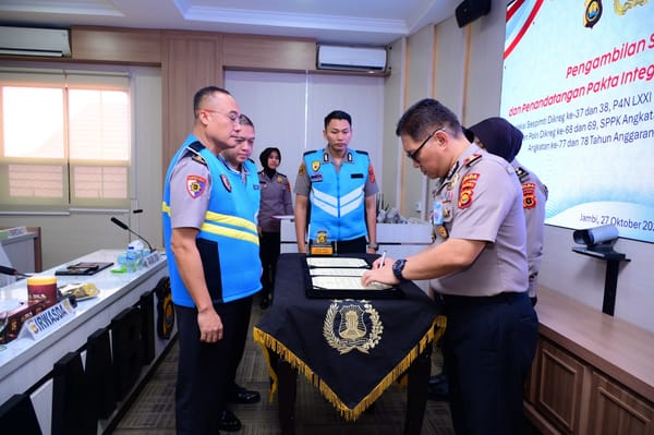 Polda Jambi Ikuti Pengambilan Sumpah dan Penandatanganan Pakta Integritas Seleksi Pendidikan Pengembangan Polri